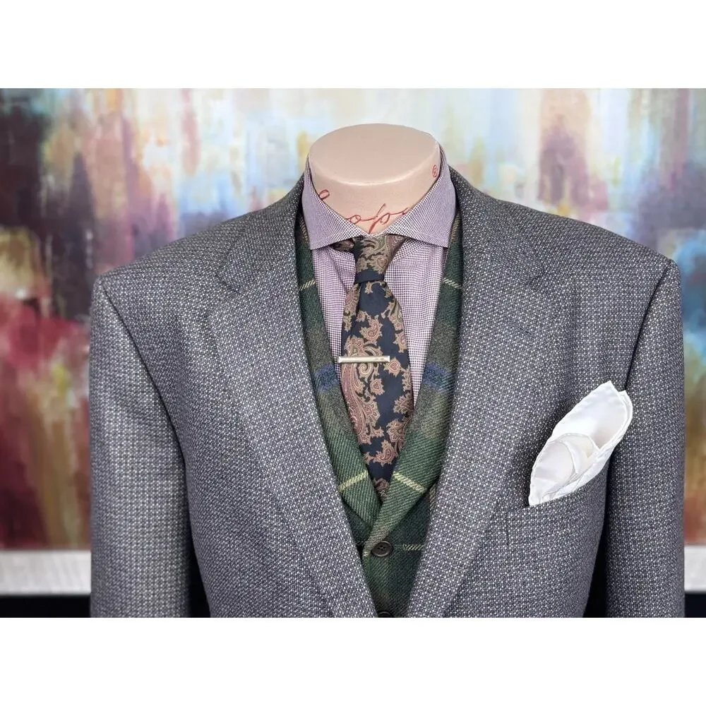 Hugo Boss Mens Brown Argyle Silk Wool Cashmere Blend Blazer 48R